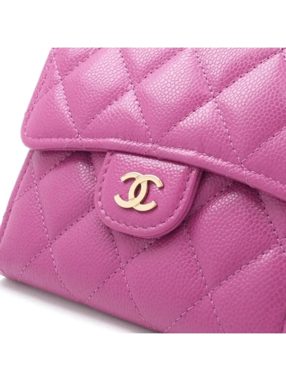 Chanel Wallet Trifold Mini Purple Gold Quilted CC Logo Compact